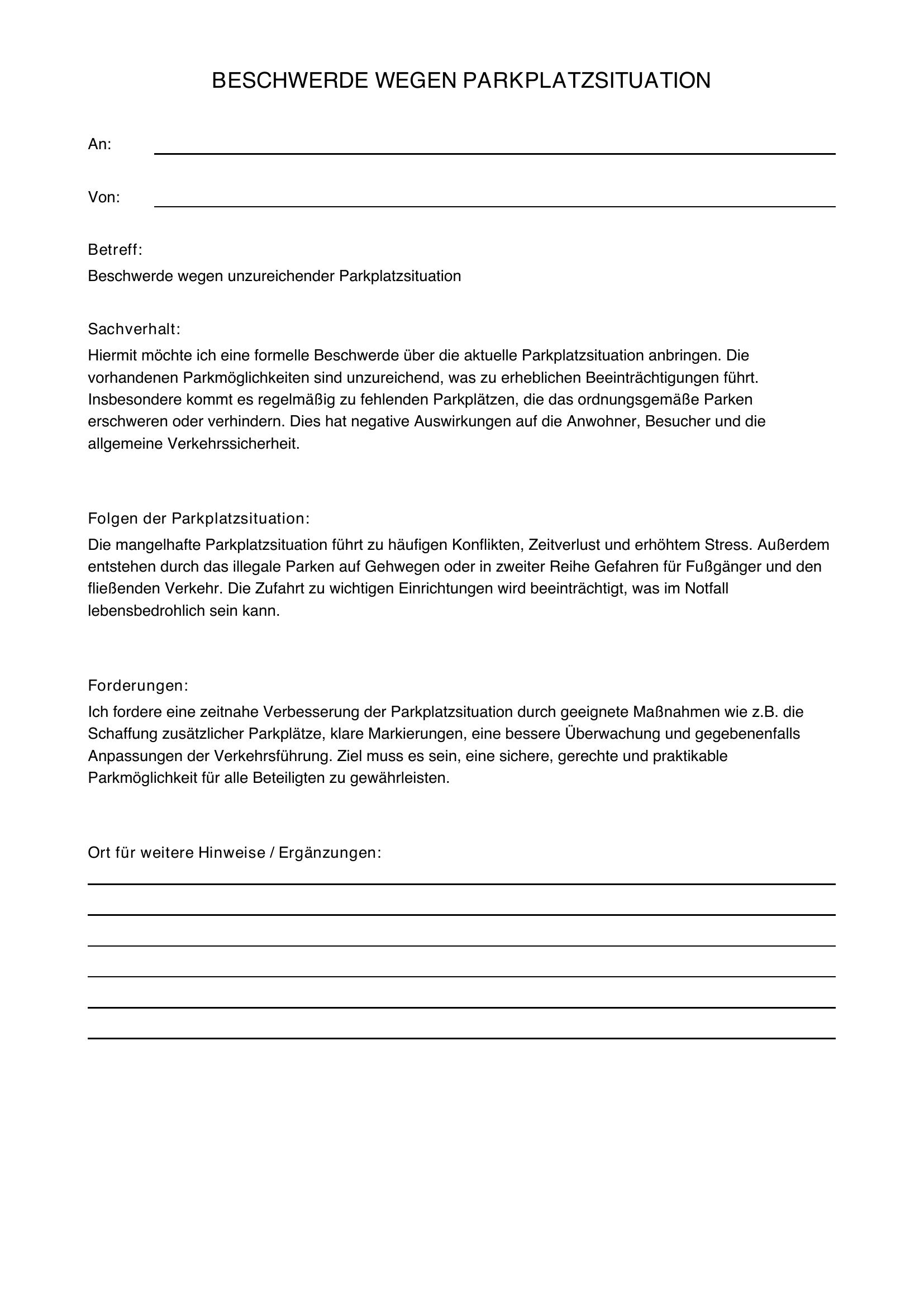 Beschwerde Parkplatzsituation