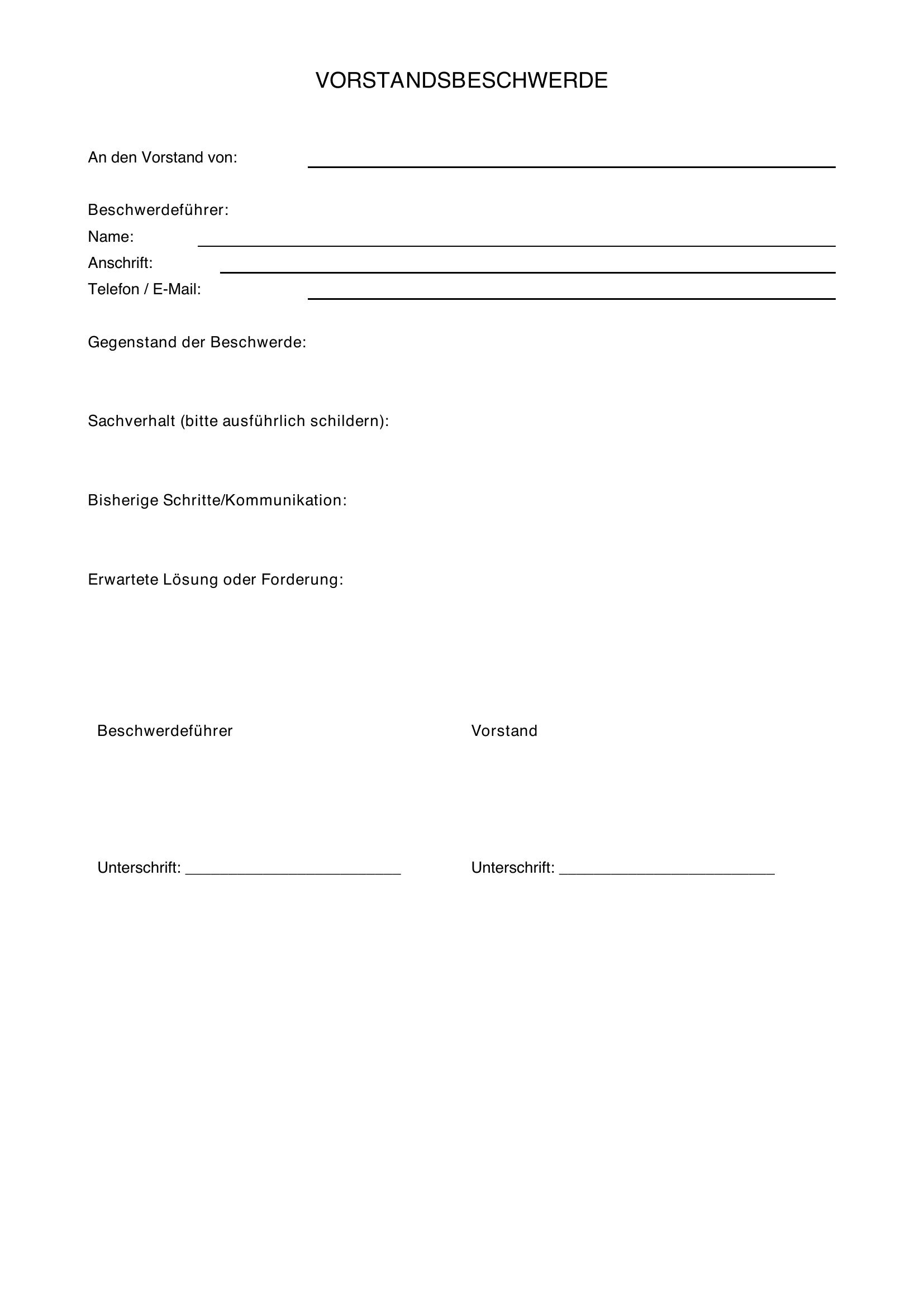 Vorstandsbeschwerde Vorlage